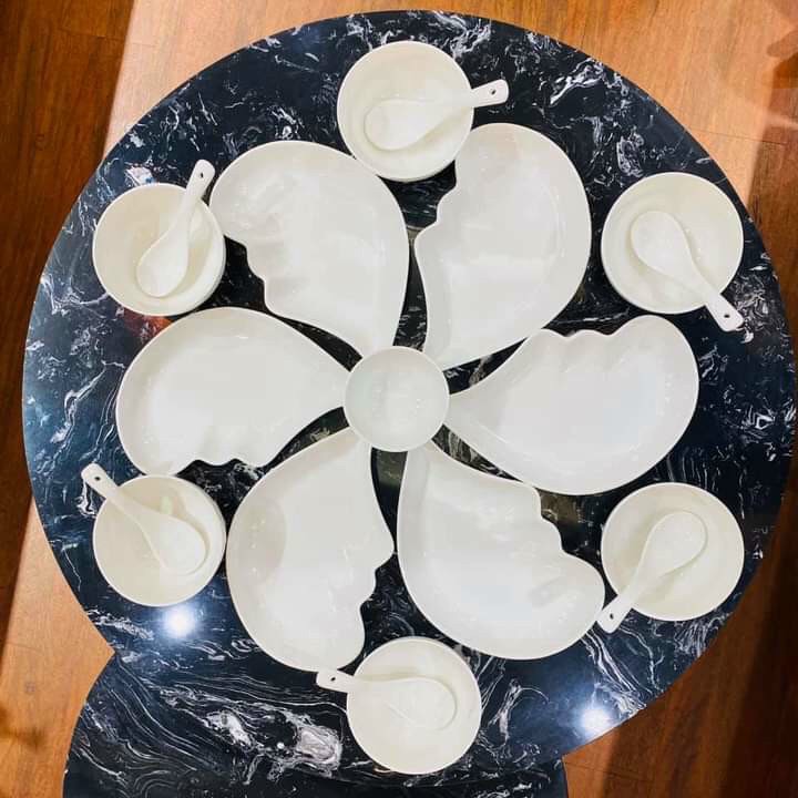 Bộ 6 Đĩa Trang Trí Hình Lá Trắng Trơn - Sứ Minh Châu